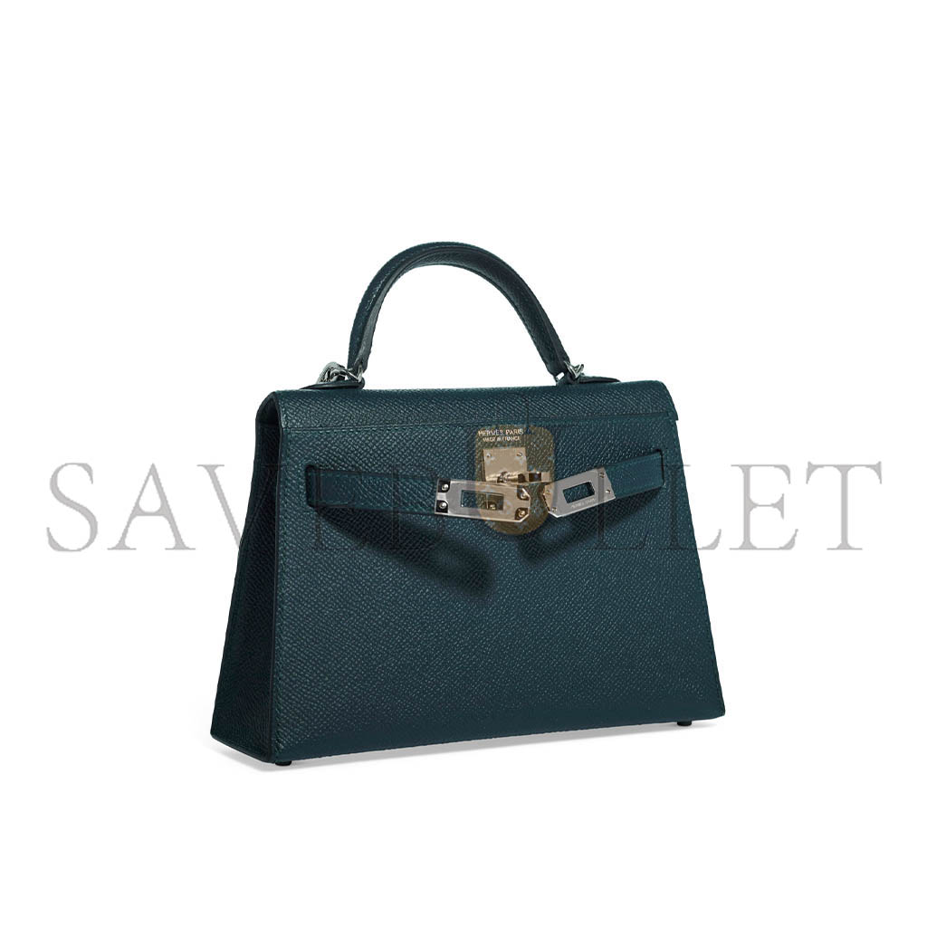 HERMÈS MINI KELLY IIEPSOM DUCK BLUE WITH PALLADIUM HARDWARE (19*12*5.5cm)
